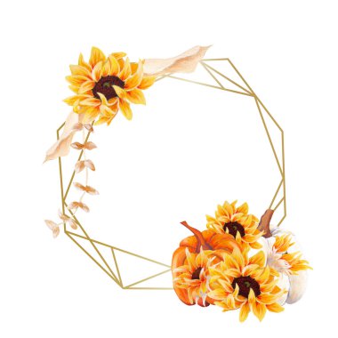 El boyası suluboya ayçiçeği çerçevesi, web üzerinde ya da basılı olarak kullanmak için mükemmel.