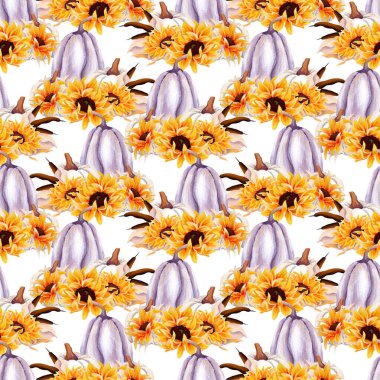 Elle boyanmış suluboya balkabakları kusursuz desenli dizayn, internette ya da basılı olarak kullanmak için mükemmel.