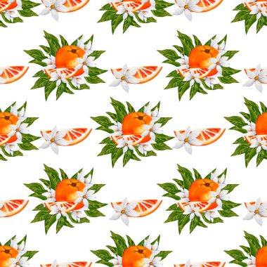 Elle boyanmış suluboya portakal meyveleri ve portakal çiçekleri altın çerçevede