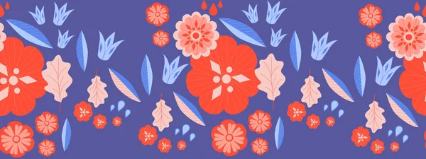 Fleurs Vectorielles Colorées Dans Design Bordure Sans Couture Parfaites Pour — Image vectorielle