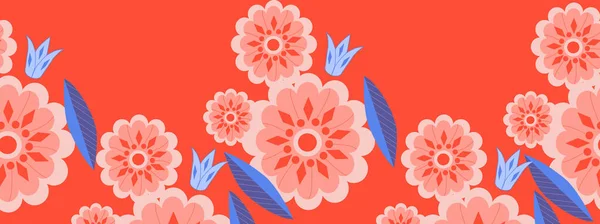 Fleurs Vectorielles Colorées Dans Design Bordure Sans Couture Parfaites Pour — Image vectorielle