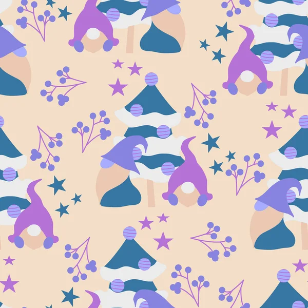 크리스마스 장식에 Cute Vector Gnomes Christmas Decor Seamless Pattern Design — 스톡 벡터