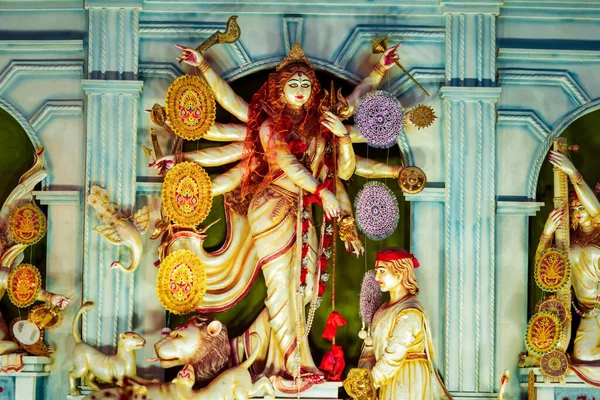 Szczęśliwej Przeszłości Durga Puja Hinduska Bogini Maa Durga Strzela Pandala — Zdjęcie stockowe