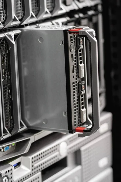 Close-up of Blade Server in Rack At Enterprise Datacenter — Stock Photo, Image