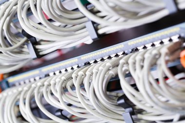 Gigabit ağ anahtarı ve veri merkezlerinde mükemmel hizalanmış patch kablolar