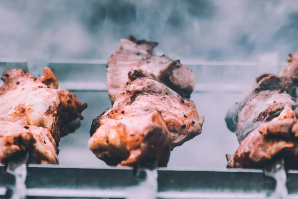 parkta ızgara üzerinde Barbekü tavuk but