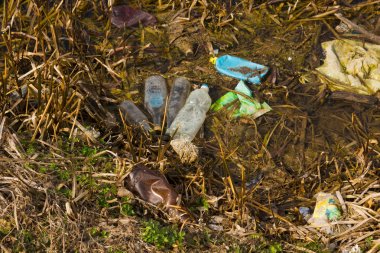 Çöp, atık, plastik atık, atık plastik şişe arka plan dokusu, çöp atık plastik kirliliği