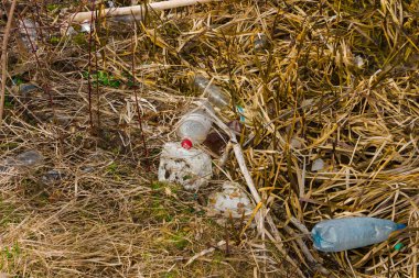 Çöp, atık, plastik atık, atık plastik şişe arka plan dokusu, çöp atık plastik kirliliği