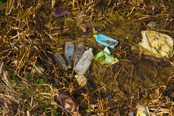 Müll, Abfall, Plastikmüll, Müll Plastikflasche Hintergrund Textur, Müll Abfall Kunststoffverschmutzung — Stockfoto
