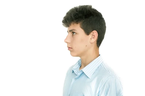 Rapaz Giro Olhar Para Lado Perfil Claramente Visível Seu Rosto — Fotografia de Stock