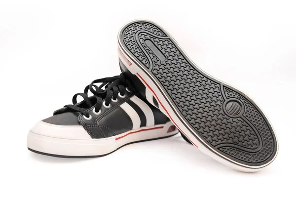 Black Sports Shoes White Stripes White Background Isolated — Stock Photo, Image