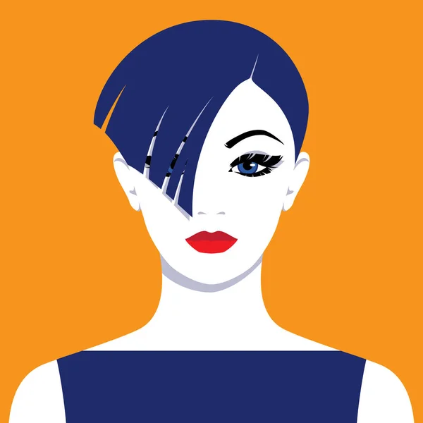 Ilustración Vectorial Mujer Hermosa Con Pelo Azul Corto — Archivo Imágenes Vectoriales