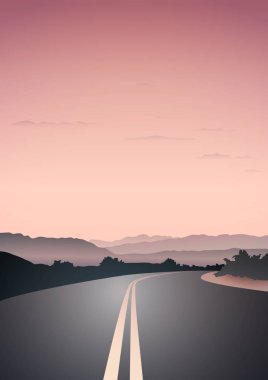 Güzel gün batımı Peyzaj yol ile vektör çizim