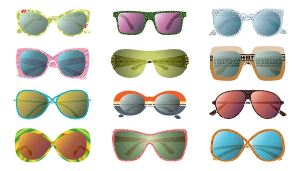 Big Set Isolated Vector Colorful Sunglasses — Stock Vector