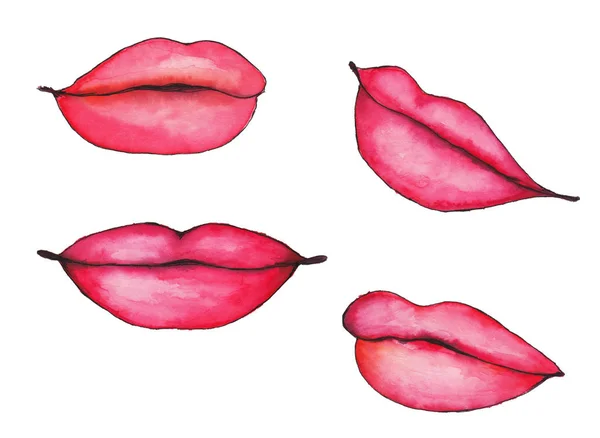 Ilustración Acuarela Labios Femeninos Aislados Sobre Fondo Blanco —  Fotos de Stock