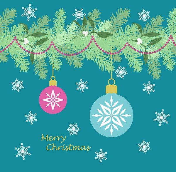 クリスマス ツリーの枝 ボール 雪のベクトルの背景 — ストックベクタ