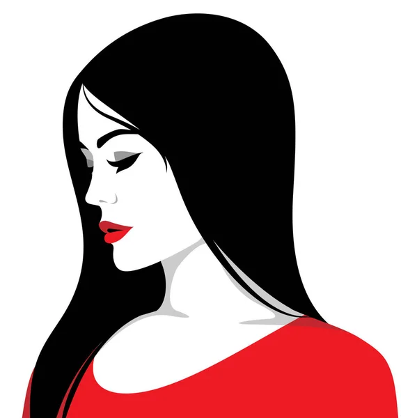 Ilustración Vectorial Hermosa Mujer Joven Con Pelo Largo Negro Con — Vector de stock