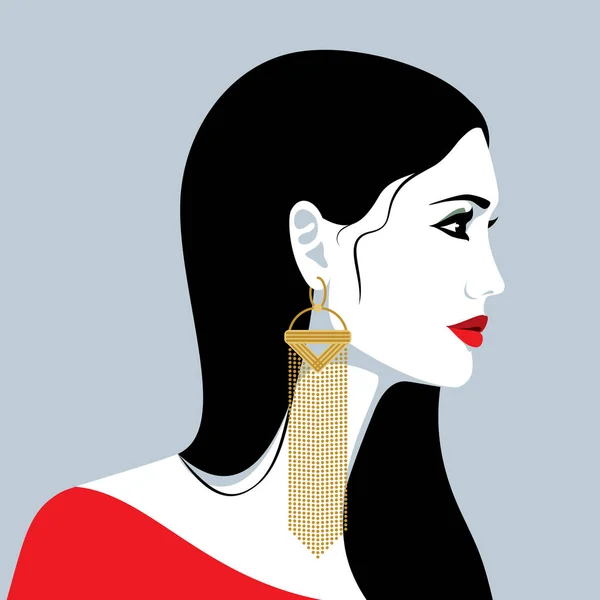 Perfil Vector Retrato Mujer Beata Con Pendiente Largo — Vector de stock