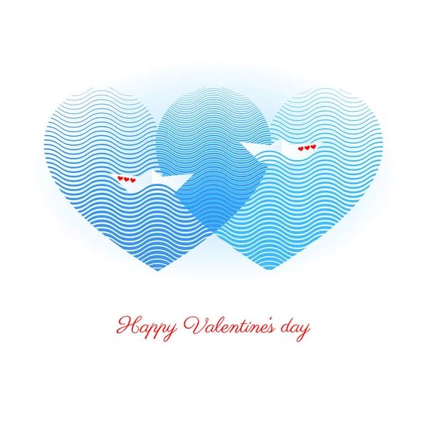 Tarjeta Felicitación Feliz Día San Valentín Vector Con Dos Barcos — Archivo Imágenes Vectoriales