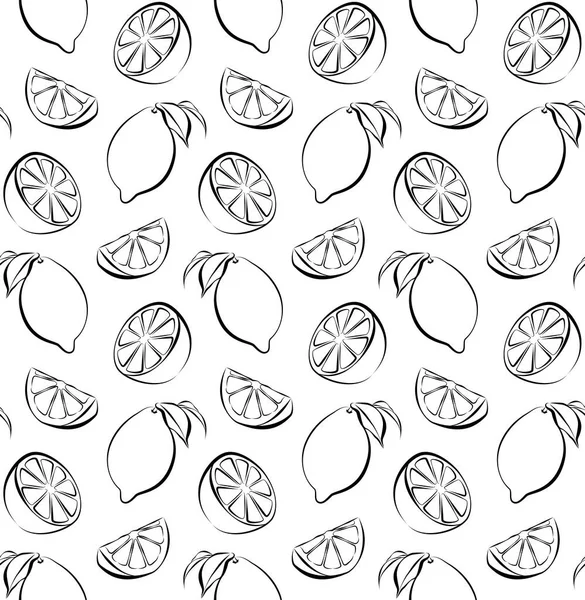 Seamless Vector Pattern Slices Hole Lemons Limes Black White Color — Stock Vector