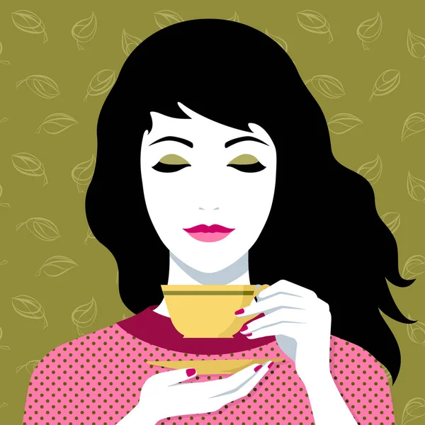 Femme Boire du thé ou du café — Image vectorielle