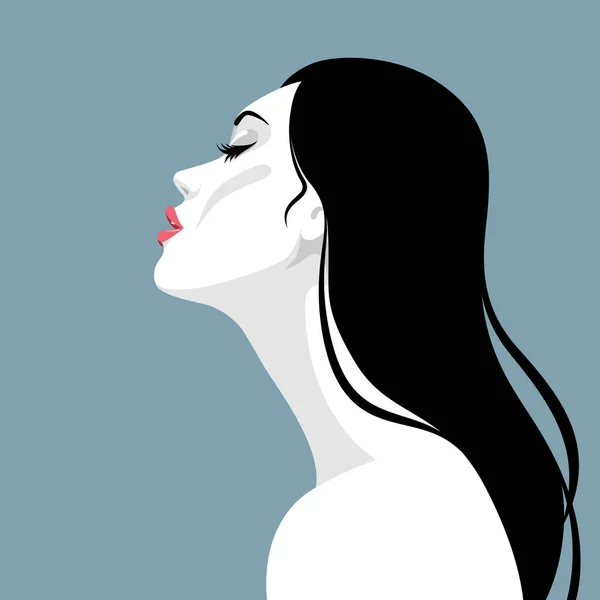 Mujer hermosa soñando despierto, perfil — Vector de stock