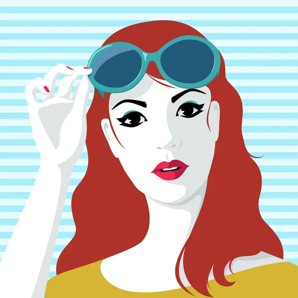 Mujer quitándose gafas de sol — Vector de stock