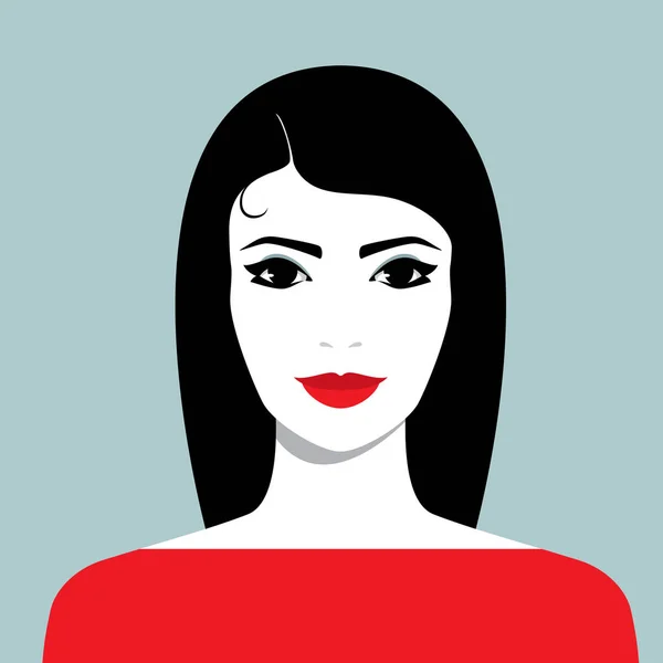 Femme souriante aux longs cheveux noirs — Image vectorielle