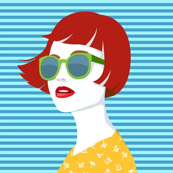 Rothaarige Frau mit Sonnenbrille — Stockvektor