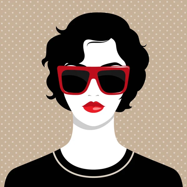 Mulher vestindo grandes óculos vermelhos — Vetor de Stock