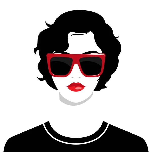 Femme portant de grandes lunettes de soleil rouges — Image vectorielle