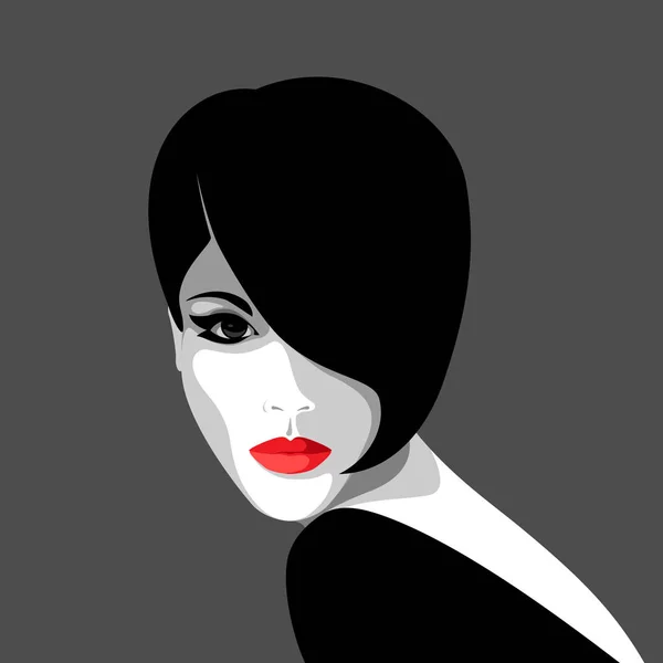 Hermosa joven con el pelo negro — Vector de stock