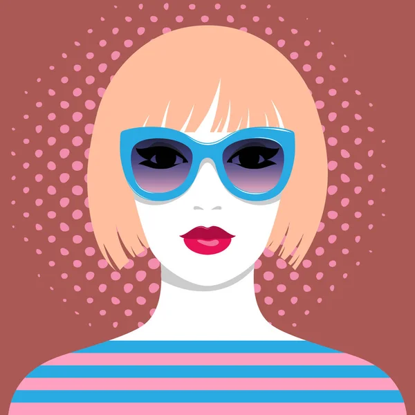 Retrato Vectorial Simple Hermosa Joven Pelirroja Con Labios Rosados Completos — Vector de stock