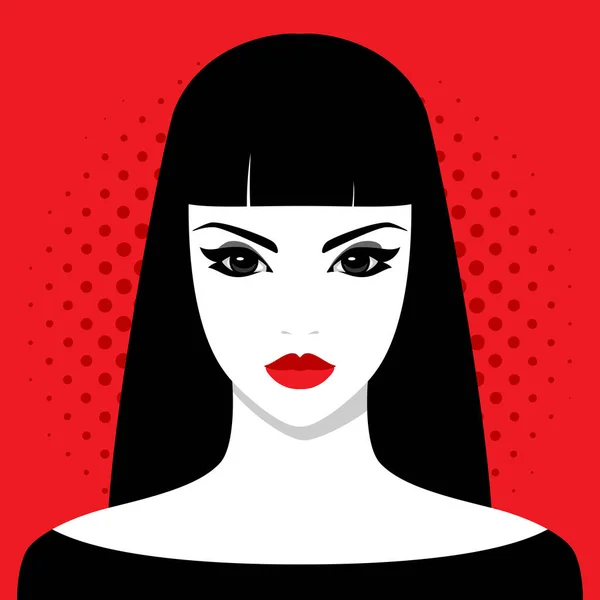 Ilustración Vectorial Hermosa Joven Decidida Con Los Labios Rojos Llenos — Vector de stock