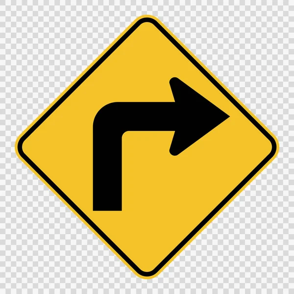 Right turn ahead traffic sign on transparent background,vector i — Stock Vector