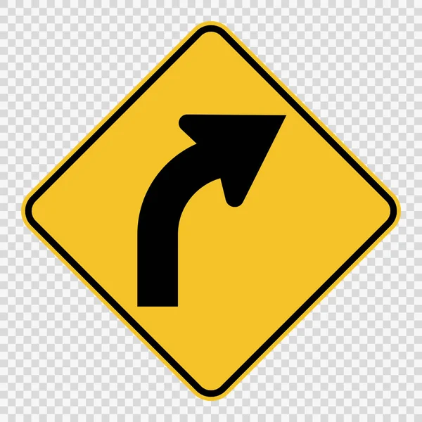 Right Curve Ahead sign on transparent background,vector illustra — Stock Vector