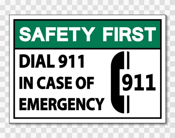 透明な背景に安全最初の場合の緊急サイン — ストックベクタ