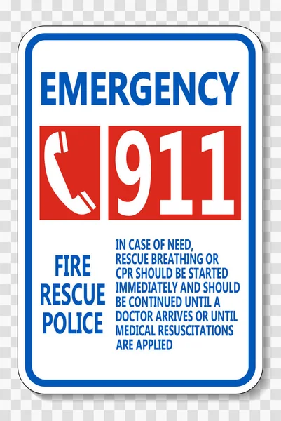 Emergency Call 911 Sign on transparent background,vector illustr — Stock Vector