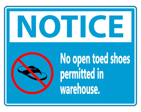 Notice No Open Toed Shoes Sign on white background,vector illust — Stock Vector