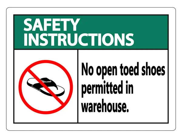 Safety instructions No Open Toed Shoes Sign on white background, — Stock Vector