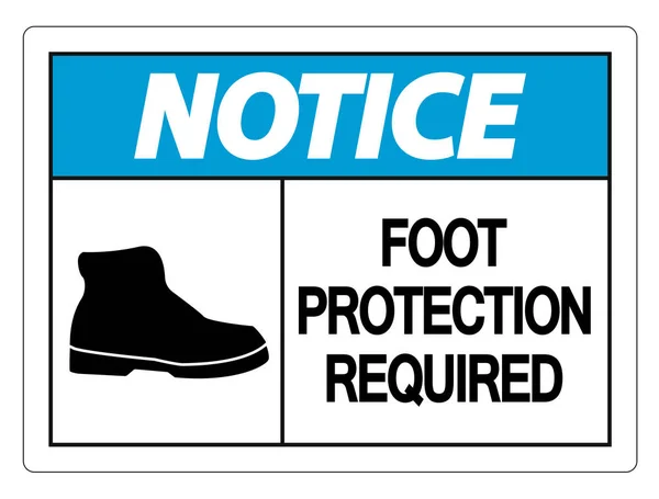 Hinweis Fußschutz erforderlich Wandschild auf weißem Hintergrund, ve — Stockvektor