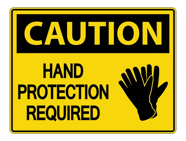 白い背景の上の手の保護に必要な壁面サインの注意 v — ストックベクタ
