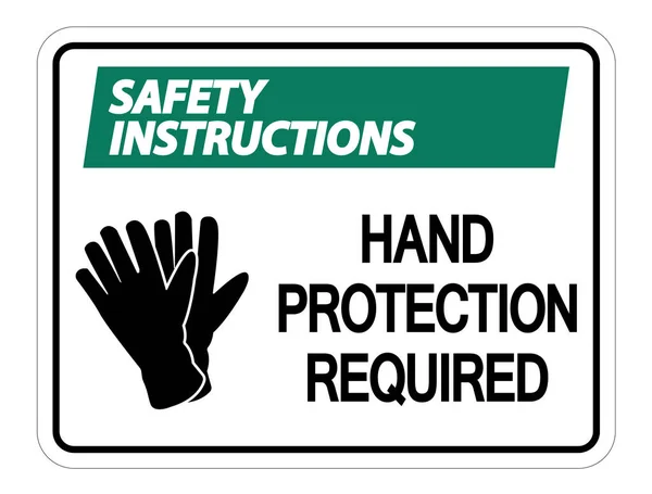 Sicherheitshinweise Handschutz erforderlich Wandschild auf weiß — Stockvektor