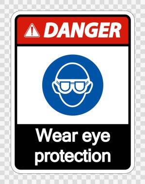 Tehlike şeffaf arka planda göz koruma Wear, vektör illüstrasyon