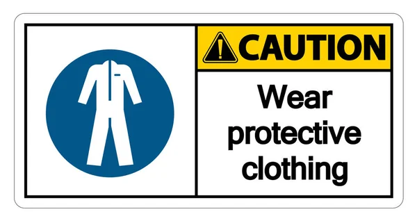 Precaución Use el signo de ropa protectora sobre fondo blanco, ilustración de vectores — Vector de stock