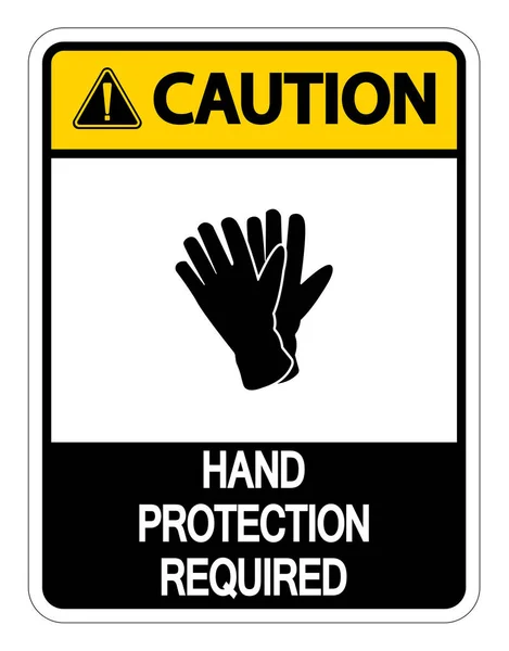 Vorsicht Handschutz erforderlich Zeichen auf weißem Hintergrund, Vektorabbildung — Stockvektor