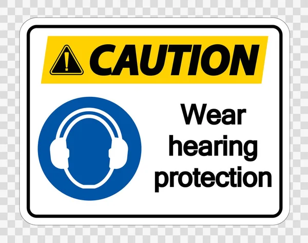 Upozornění Noste ochranu sluchu na průhledné pozadí, vektorovou ilustraci — Stockový vektor