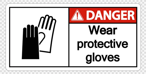 Peligro Usar guantes protectores signo sobre fondo transparente, ilustración vectorial — Vector de stock