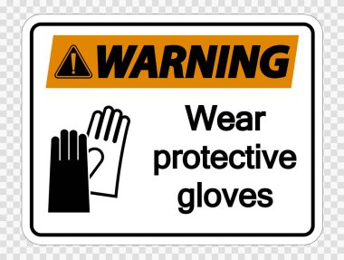 Uyarı aşınma koruyucu eldiven işareti şeffaf arka plan, vektör illüstrasyon