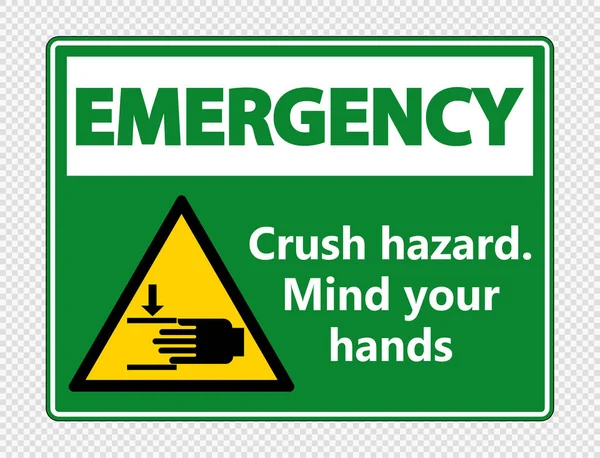 Emergency Crush hazard.mind Ihre Hände Zeichen auf transparentem Hintergrund, Vektorillustration — Stockvektor